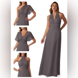 Azazie steel grey Fifi multi-style bridesmaid formal maxi gown Women’s sz 2 NWT